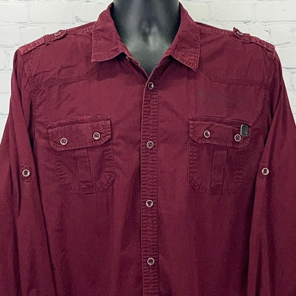I Jeans by Buffalo David Bitton Button Front Shirt XL X‑Large Red Cotton Stretch
